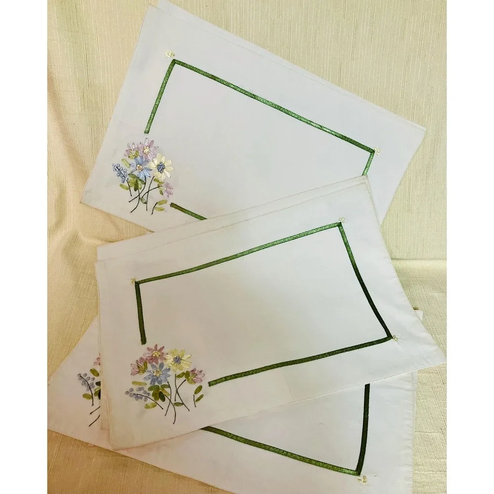 Vintage hand embroidered linen placemats